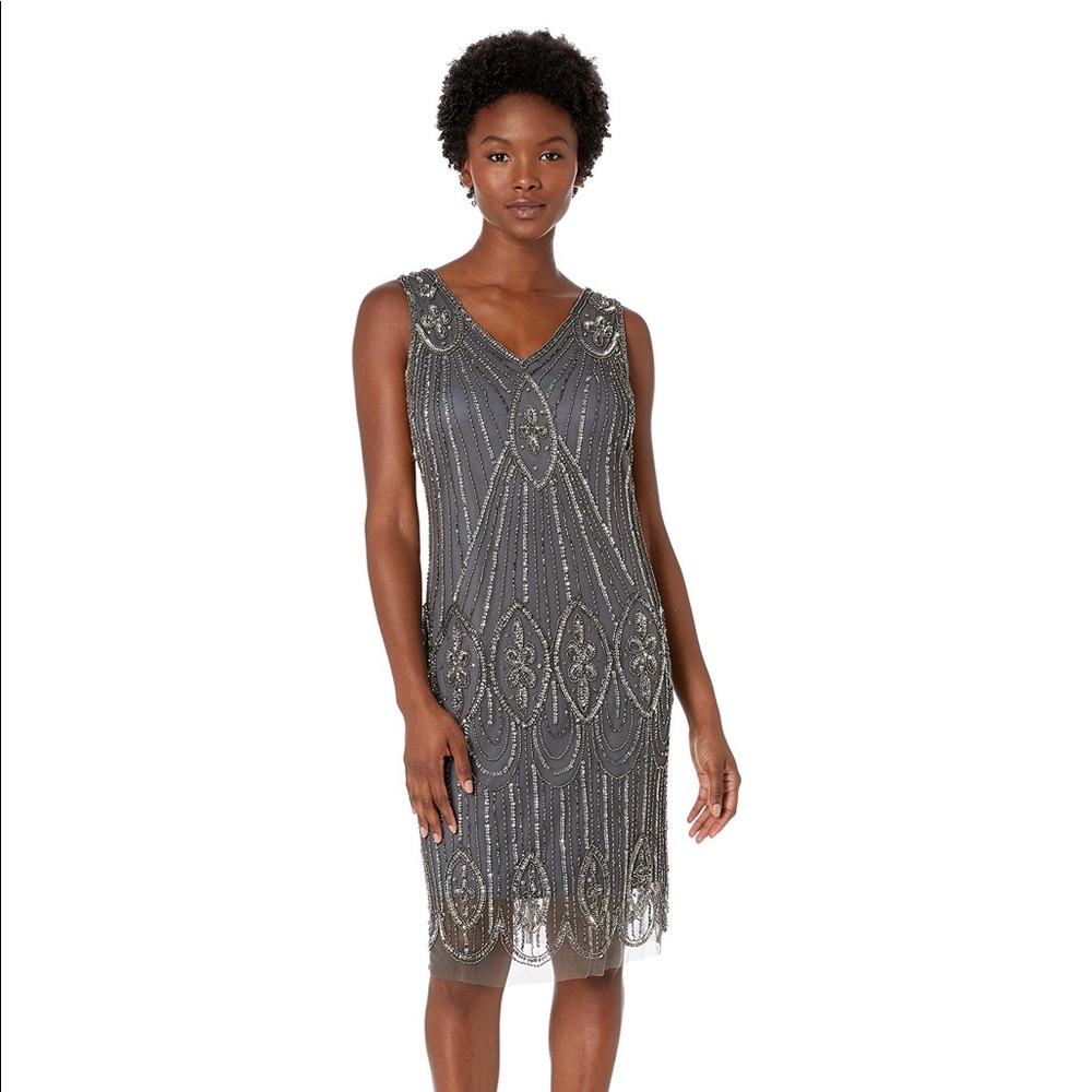 Pisarro Nights Gray Gatsby Flapper Dress Gray Silver Sparkly Size 8